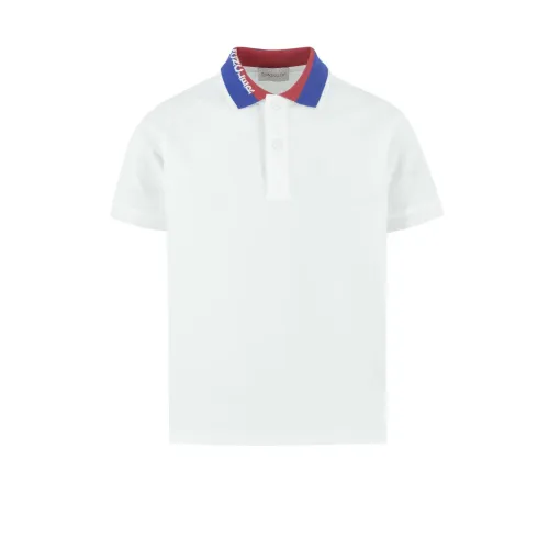 Moncler , Contrast Collar Polo Shirt for Kids ,White male, Sizes: