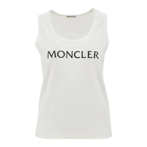 Moncler , Contrast Logo Ribbed Cotton Sleeveless Top ,White female, Sizes: