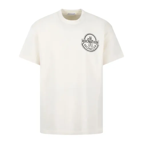 Moncler , Contrasting Logo Print T-Shirt ,White male, Sizes: