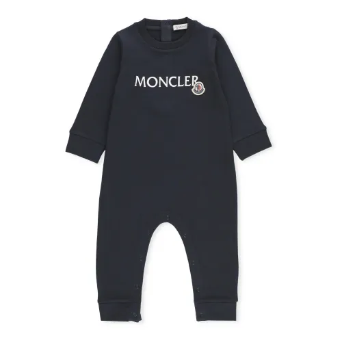 Moncler , Cotton Onesie with Logo Patch ,Blue male, Sizes:
