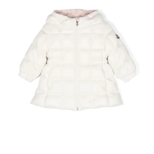 Moncler , Cream White Down Coat with Logo Sleeve ,White female, Sizes: