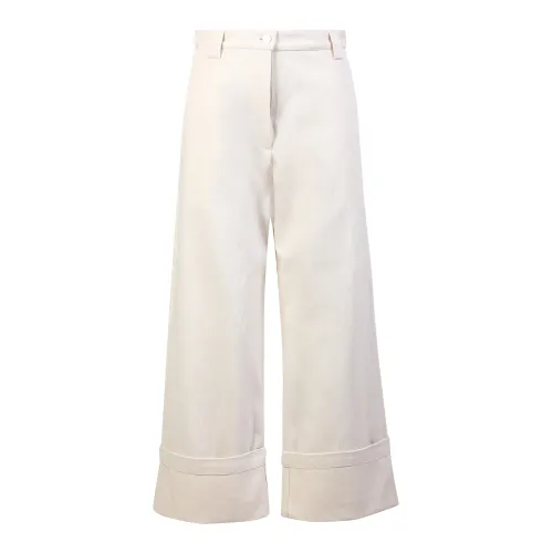 Moncler , Cropped Cuffed Trousers - Genius Collection ,White female, Sizes: