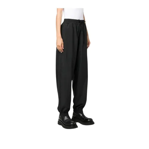 Moncler , Cuffed Jogging Trousers with Logo Print ,Black female, Sizes: