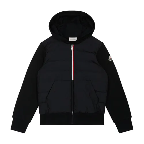 Moncler , Dark Blue Padded Cardigan with Hood ,Black male, Sizes: