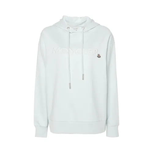 Moncler , Embroidered Logo Cotton Hoodie ,Blue female, Sizes: