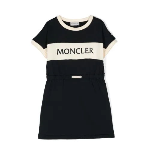 Moncler , Embroidered Logo Dress in Blue and White ,Blue female, Sizes: