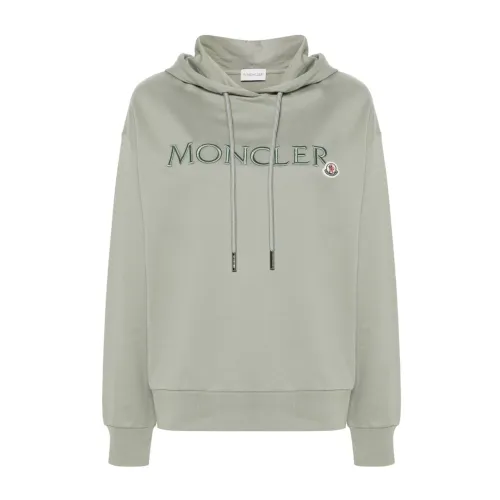 Moncler , Embroidered Logo Hoodie ,Green female, Sizes: