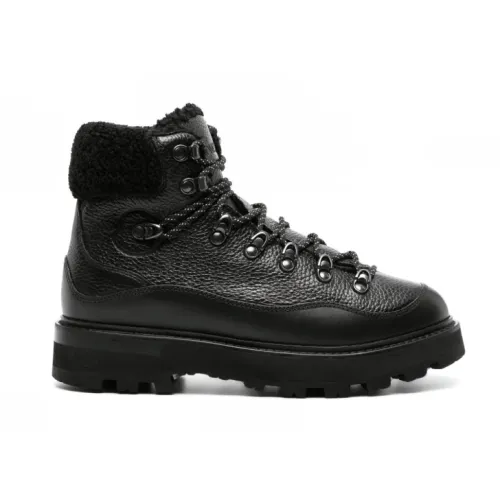 Moncler , Faux-Fur Trim Leather Boots ,Black female, Sizes:
