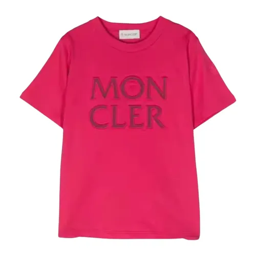 Moncler , Fuchsia Kids T-shirt with Logo ,Pink female, Sizes: