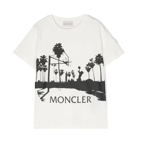 Moncler , Graphic Logo Print T-shirts and Polos ,White male, Sizes: