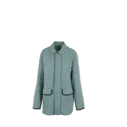 Moncler , Green Aqua Lightweight Nylon Coat with Graphic Quilting ,Green female, Sizes: