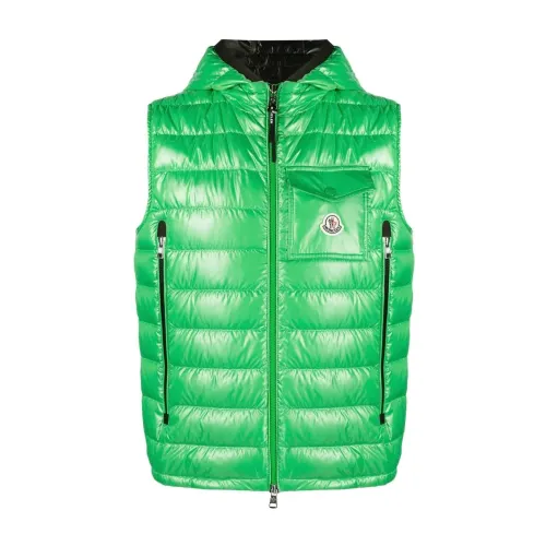 Moncler , Green Down-filled Gilet with Hood ,Green male, Sizes: