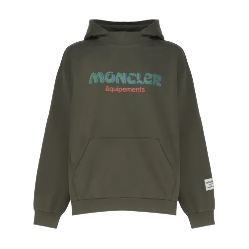 Moncler , Green Sweater with Hood and Polo Neck ,Green male, Sizes: