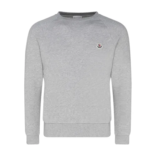 Moncler , Grey Cotton Logo Embroidered Sweatshirt ,Gray male, Sizes: