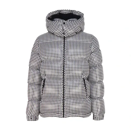 Moncler , Grey Houndstooth Down Jacket ,Gray male, Sizes: