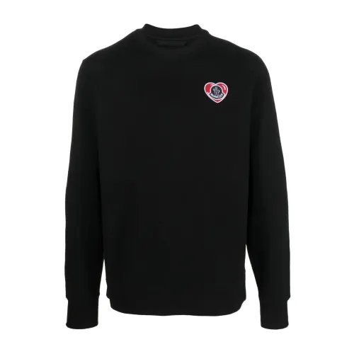 Moncler , Heart Logo-Patch Cotton Sweatshirt Black ,Black male, Sizes: