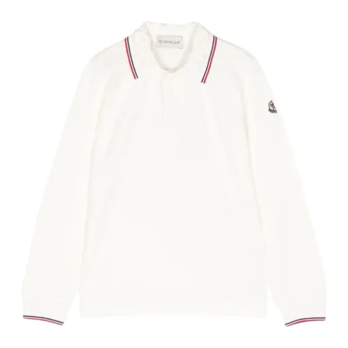 Moncler , Ivory Kids Polo with Embossed Logo ,White male, Sizes: