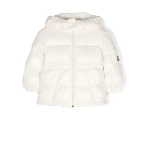 Moncler , Kids Beige Coats with Removable Hood and Cargo Pocket ,Beige female, Sizes: