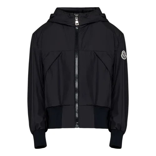 Moncler , Kids Black Coats with Hood and Zip Closure ,Black female, Sizes: