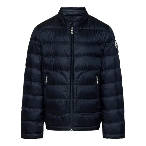 Moncler , Kids Blue Coats with Front Zip and Turtleneck ,Blue male, Sizes: