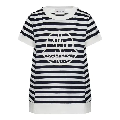 Moncler , Kids Blue Striped T-shirt with Logo ,Multicolor female, Sizes: