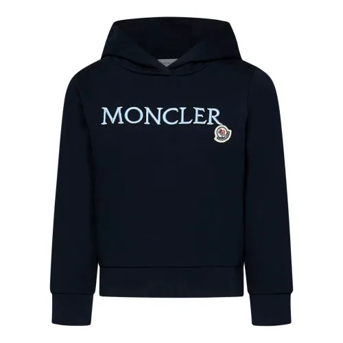 Moncler , Kids Blue Sweater with Hood and Logo Patch ,Blue female, Sizes: