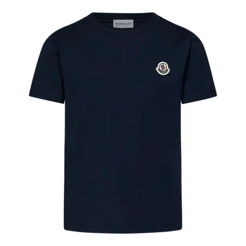 Moncler , Kids Blue T-shirts and Polos with Logo Patch ,Blue male, Sizes: