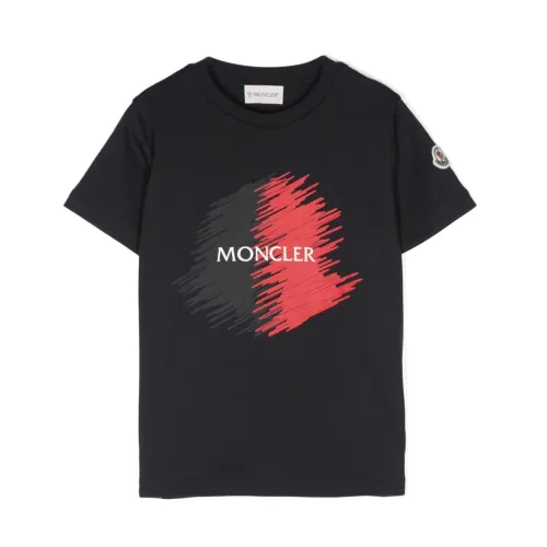 Moncler , Kids Navy Blue Logo T-shirt ,Black male, Sizes: