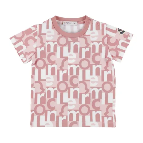 Moncler , Kids Pink Logo Print T-shirt ,Pink female, Sizes: