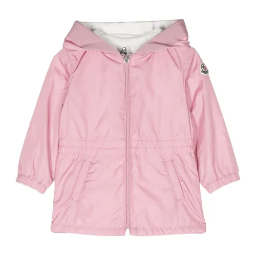 Moncler , Kids Pink Windproof Coat with Logo Embroidery ,Pink female, Sizes: