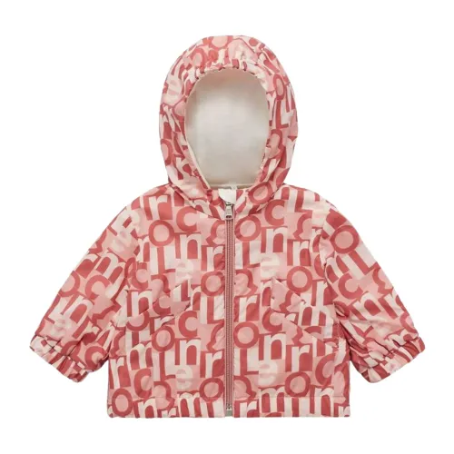 Moncler , Kids Pink Windproof Coat with Logo Print ,Pink female, Sizes: