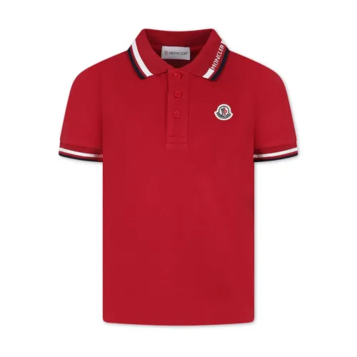 Moncler , Kids Striped Logo Polo Shirt ,Red male, Sizes: