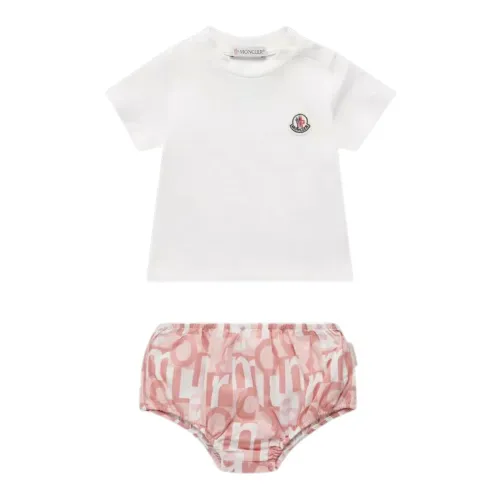 Moncler , Kids White Cotton T-Shirt and Pink Shorts Set ,White female, Sizes: