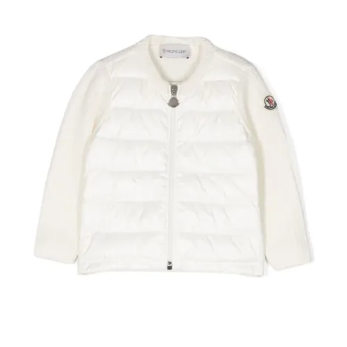 Moncler , Kids White Sweater with Logo Patch and Quilted Front ,White female, Sizes: