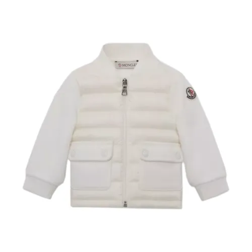 Moncler , Kids White Sweaters with Bomber Jacket Collar ,White male, Sizes: