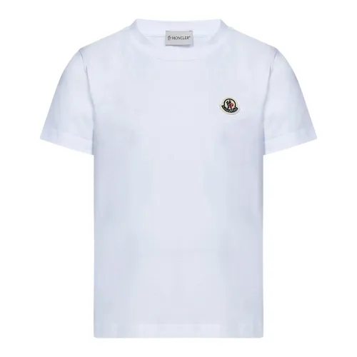 Moncler , Kids White T-shirts and Polos with Logo Patch ,White male, Sizes: