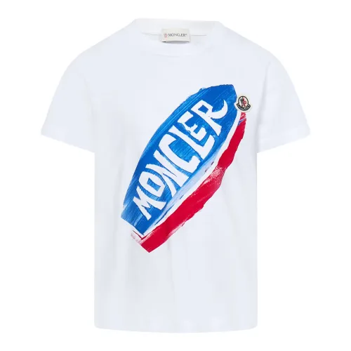 Moncler , Kids White T-shirts and Polos with Printed Logo ,White male, Sizes: