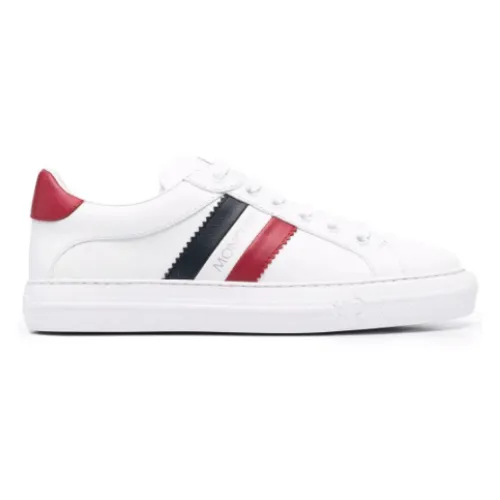 Moncler , Leather Side-Stripe Sneakers ,White female, Sizes:
