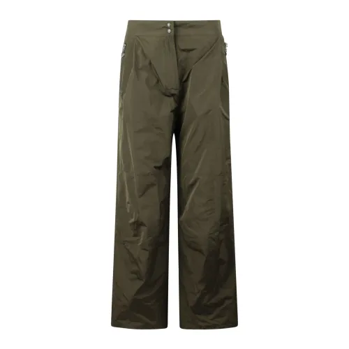 Moncler , Lightweight Flared Trousers with Logo Patch ,Green female, Sizes: