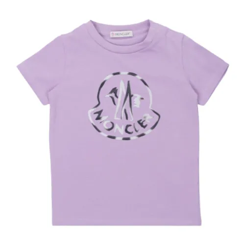 Moncler , Lilac Kids T-shirt with Logo Print ,Purple female, Sizes: