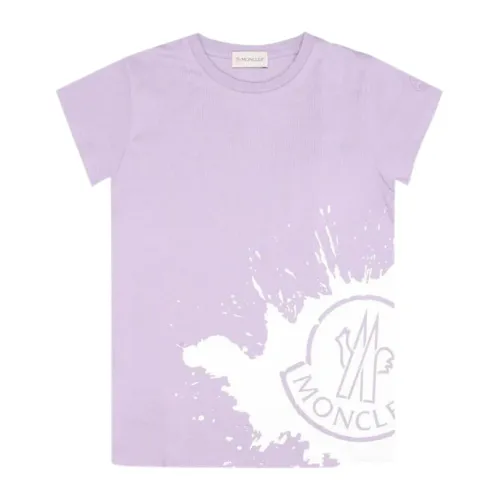 Moncler , Lilac Kids T-shirt with Paint Effect Print ,Purple female, Sizes:
