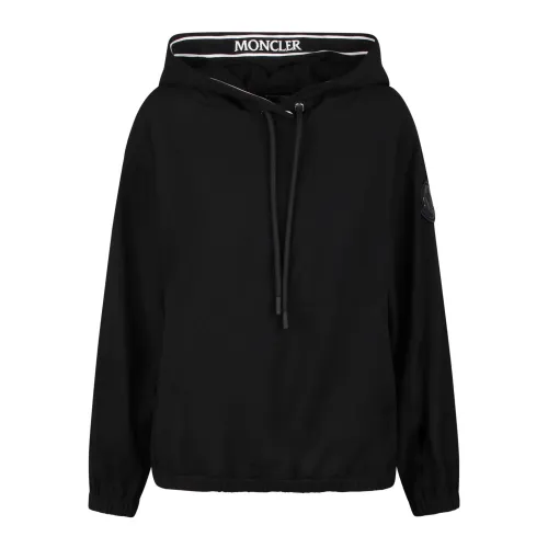 Moncler , Logo-appliquè satin hoodie with stretch design ,Black female, Sizes: