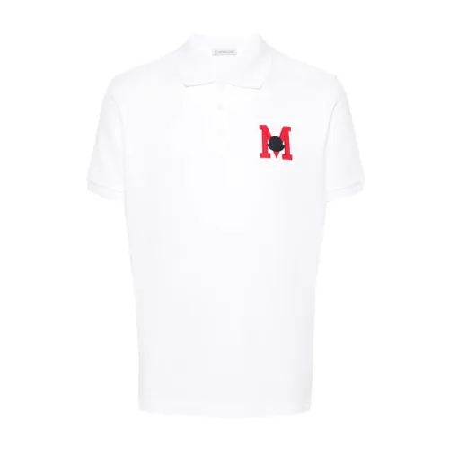 Moncler , Logo Pique Polo Shirt with Applique ,White male, Sizes: