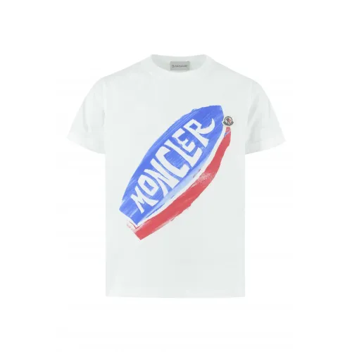 Moncler , Logo-print Cotton T-shirt for Kids ,White male, Sizes: