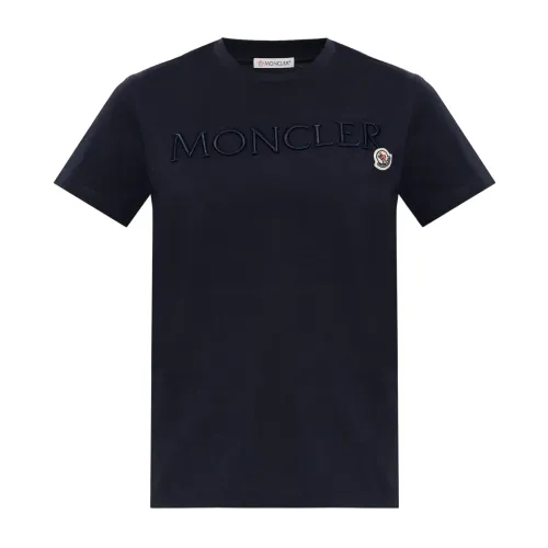 Moncler , Logo T-shirt ,Blue female, Sizes: