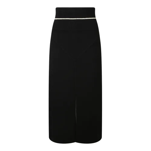 Moncler , Mid-length Wool Blend Knit Skirt ,Black female, Sizes: