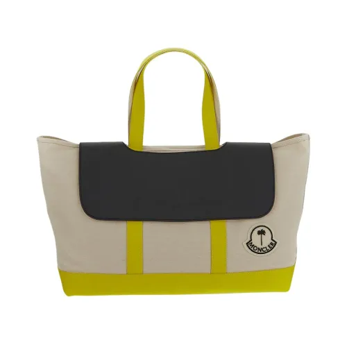 Moncler , Natural Cotton Tote Bag with Yellow Trims ,Beige male, Sizes: ONE SIZE