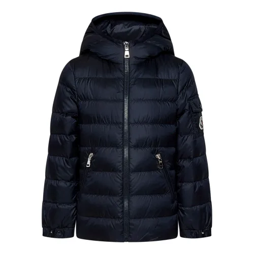 Moncler , Navy Blue Padded Hooded Jacket for Girls ,Blue female, Sizes: