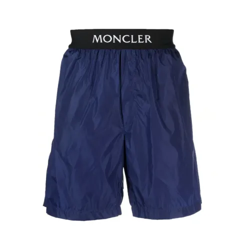 Moncler , Navy Logo Waistband Swim Shorts ,Blue male, Sizes: