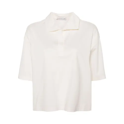 Moncler , Oversized Cotton Polo Shirt ,White female, Sizes:
